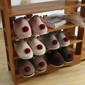 Cute Red Nose Reindeer Christmas Soft Home Slipper Shoes