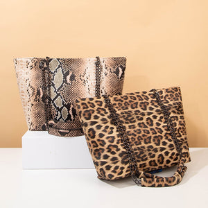 Casual Leopard/Snake Leather Large Capacity Tote Bags Shoulder Bags