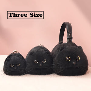 Cute Lifelike Black Cat Shape Soft Fur Handbag Shoulder Bag