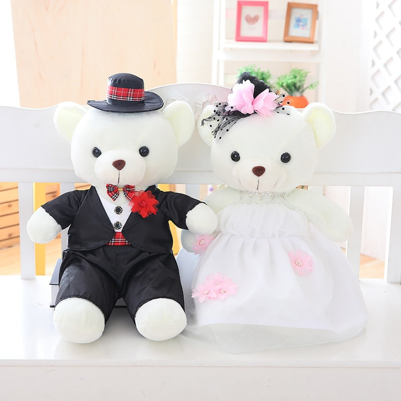 Cute Couple Wedding Teddy Bear Bride & Groom Plush Stuffed Dolls