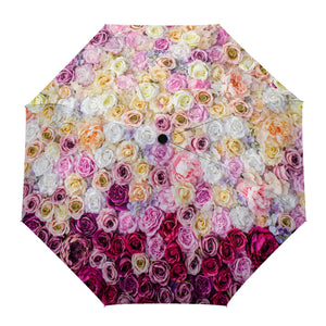 Colorful Rose Flower Automatic Three Folding Umbrellas Parasol