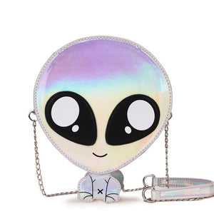 Cute Outer Space Alien Laser PU Leather Purse Shoulder Bag