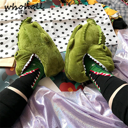 Funny Green Crocodile Warm Soft Indoor Slipper Shoes