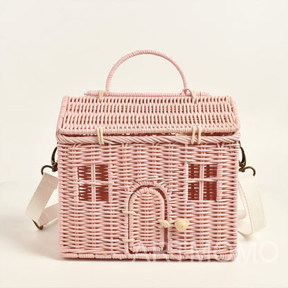 House Shape Rattan Straw Handbags Shoulder Bag