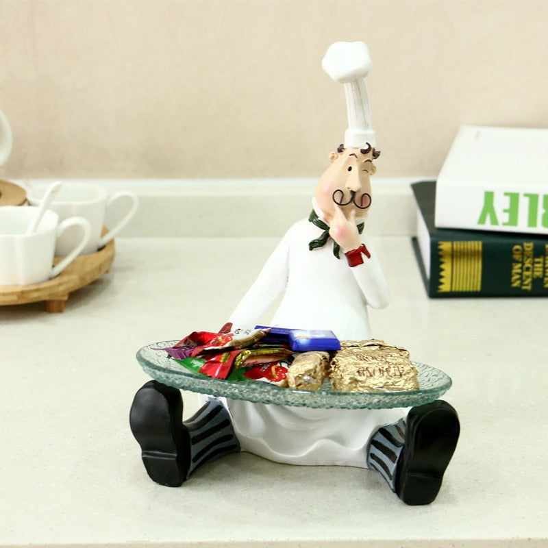 Resin Chef Holding Fruit Plate Figurine