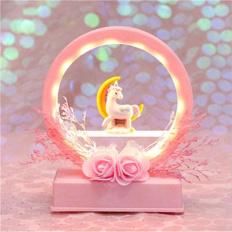 Cartoon Flower Unicorn LED Night Light Lamp Music Box Birthday Gift