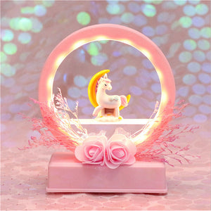 Cartoon Flower Unicorn LED Night Light Lamp Music Box Birthday Gift