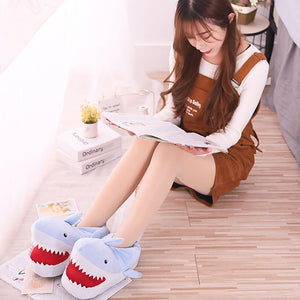 Funny Shark Short Fur Indoor Soft Home Slippers Shoes