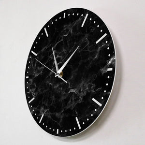 Modern Minimalist Black Marble Print Silent Wall Clock