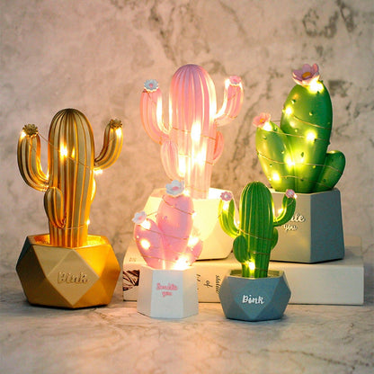 Resin Cactus LED Table Night Light Kids Room Lamp