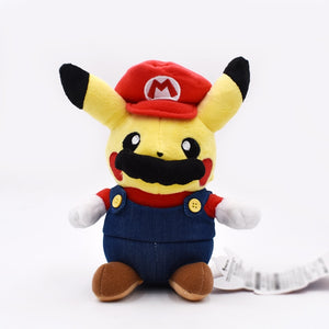 Cute Pikachu Cosplay Super Mario Suit Plush Stuffed Toy Doll