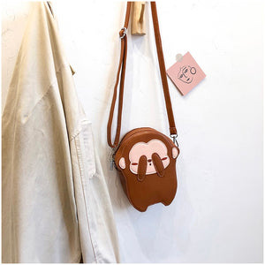 Cute See No Evil Brown Monkey Design Mini Leather Purse Shoulder Bags