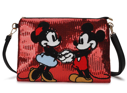 Cartoon Mickey Minnie Sequin Leather Purse Handbag