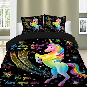 Rainbow Unicorn with Sparkling Stars Duvet Cover Bedding Set