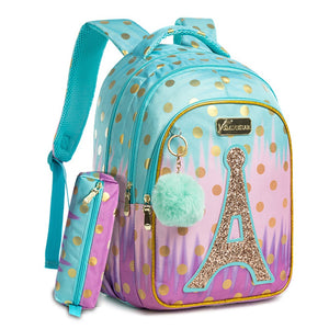 Cute Eiffel Sequin Blue&Pink Gradient Color School Bag Backpack for Kids