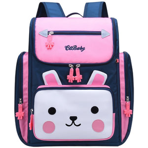 Cartoon Rabbit Night Relective Stripe School Backpack for Girls Grade 1-6