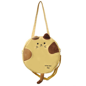 Cute Cat Round Shape Canvas Shoulder Tote Bag