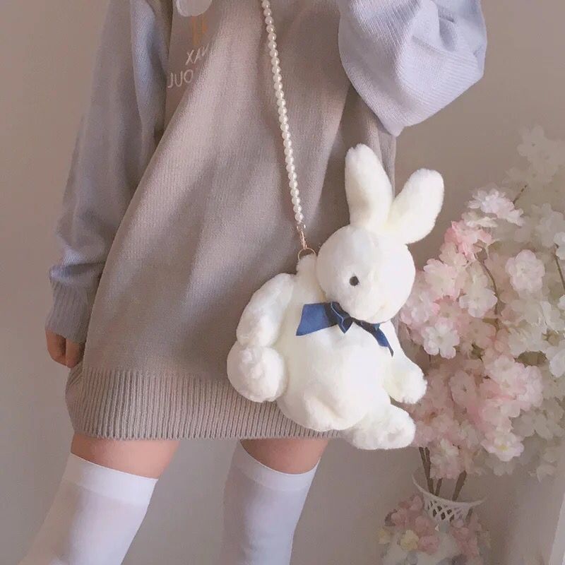 Bunny Rabbit Silk Bowknot Girl Soft Plush Bag