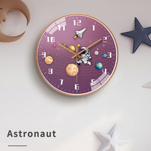 Cute Cartoon Astronaut Space 8 Inch Silent Wall Clock Children Bedroom Decor