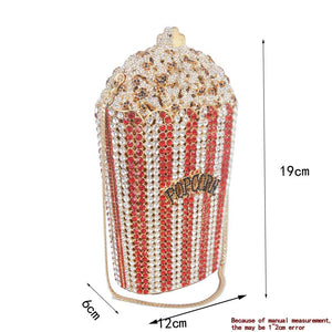 Luxury Crystal Popcorn Bucket Evening Party Purse Shoulder Bag Handbag