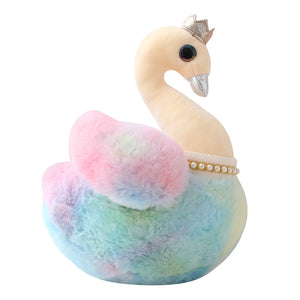 Cute Rainbow Princess Swan with Crown Plush Stuffed Toy Doll