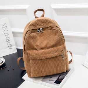 Retro Solid Color Corduroy Backpack Bookbag