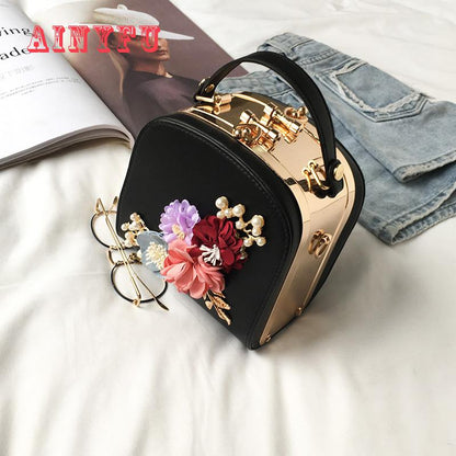 Flower Metal Gold Clip Small Square Handbag