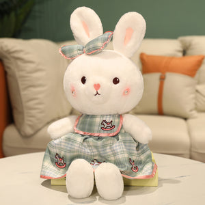 Cute Cartoon Rabbit with Plaid Skirt Plush Stuffed Pillow Doll Gift for Girls