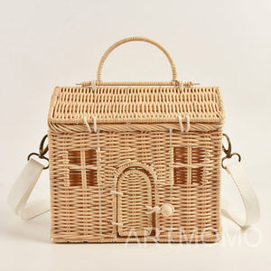 House Shape Rattan Straw Handbags Shoulder Bag