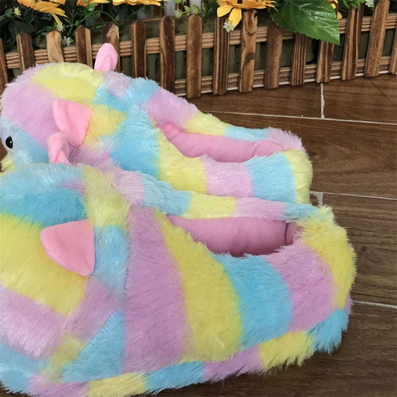 Cute Colorful Alpaca Cotton Fur Home Non Slip Slippers