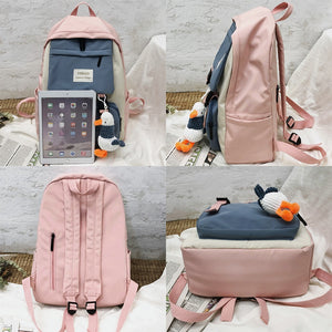 Cute Two-Tone Duck Doll Waterproof Nylon Multipockets Backpack School Bag