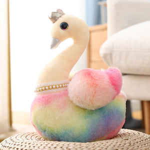 Cute Rainbow Princess Swan with Crown Plush Stuffed Toy Doll