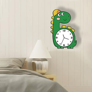 Cartoon Long Neck Dinosaur Brachiosaurus Silent Movement Wall Clock For Children Kids Bedroom