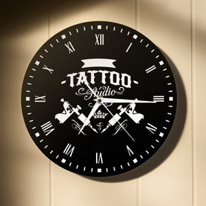 Old School Skull Tattoo Studio Wall Clock