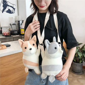 Cute Cartoon Shiba Inu Dog Plush Doll Shoulder Bag Gift for Girls