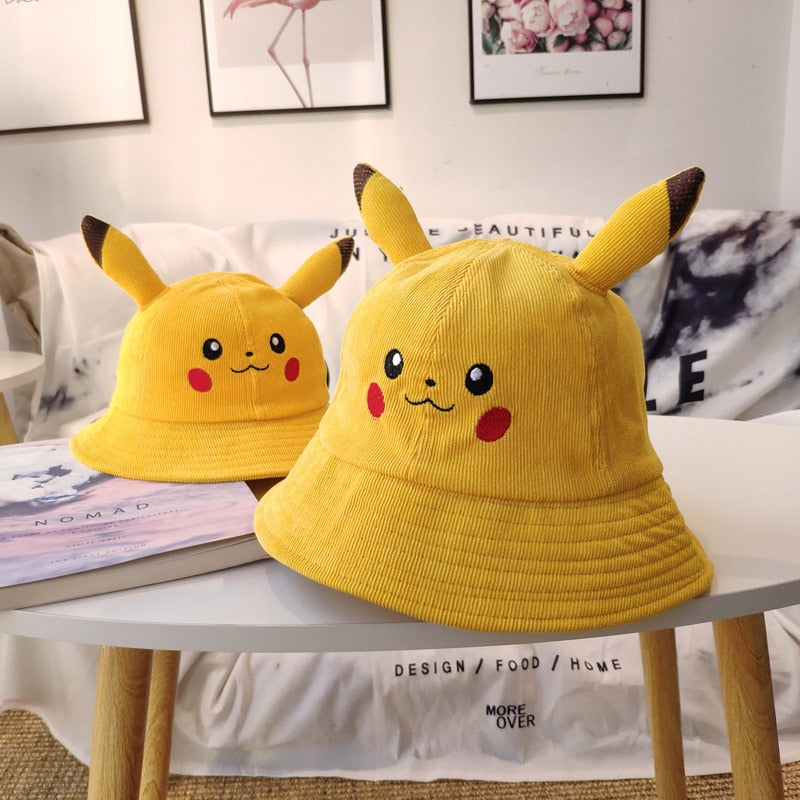 Anime Yellow Pokemon Pikachu Bucket Wide Hat Outdoor Cap