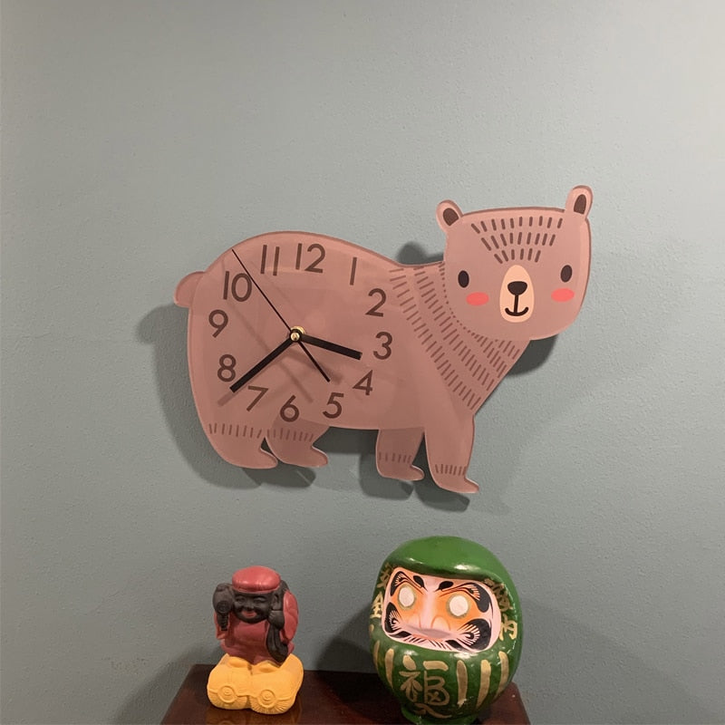 Cute Cartoon Pink Bear Nordic Wall Clocks