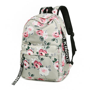 Vintage Flower Floral Water Resistant Nylon School Bag Backpack