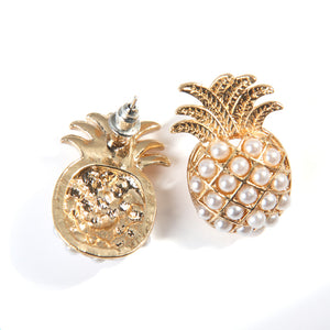 Lovely Pearl Gold Pineapple Rhinestones Stud Earrings