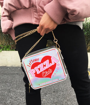 Cute Gimme Pizza Club Laser Leather Purse Shoulder Bag