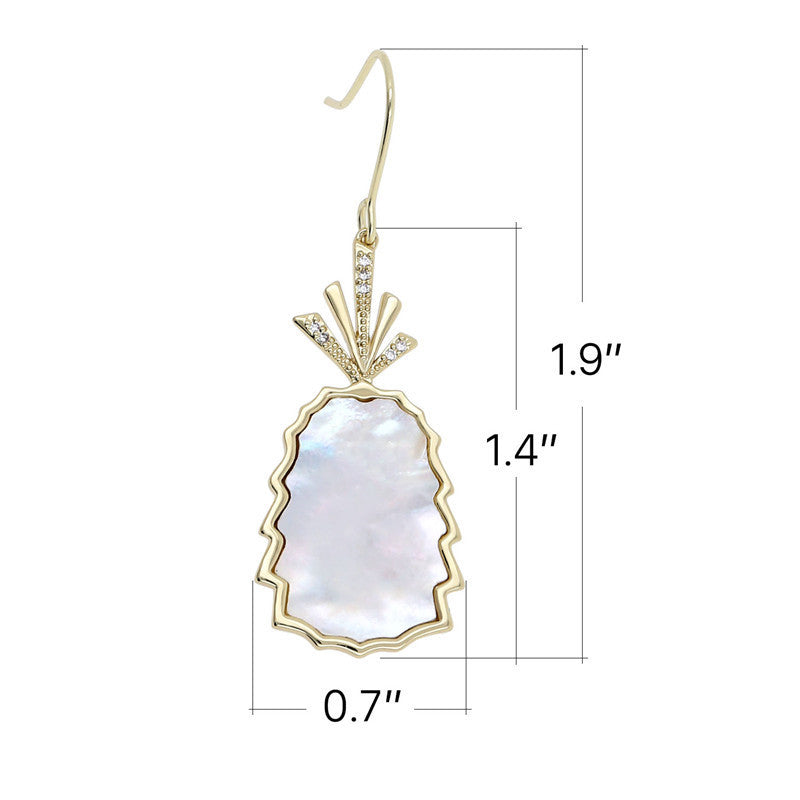 Cute Pineapple Rhinestone Perl Shell Gold Drop Earrings