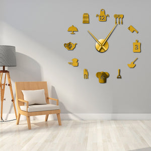 Kitchen Cooking Tools DIY Frameless Large Wall Clock
