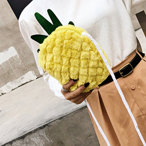 Pineapple Faux Fur Shoulder Bag Purse for Girls