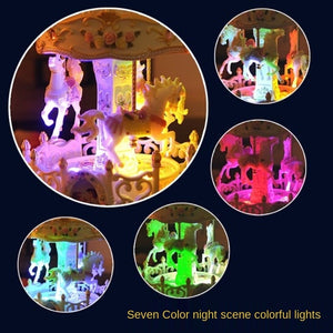 Resin Carousel Flashing LED Light Figurines Music Box