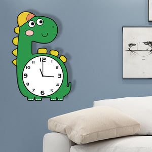 Cartoon Long Neck Dinosaur Brachiosaurus Silent Movement Wall Clock For Children Kids Bedroom