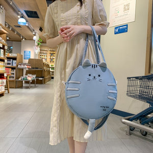 Cute Cat Round Shape Canvas Shoulder Tote Bag