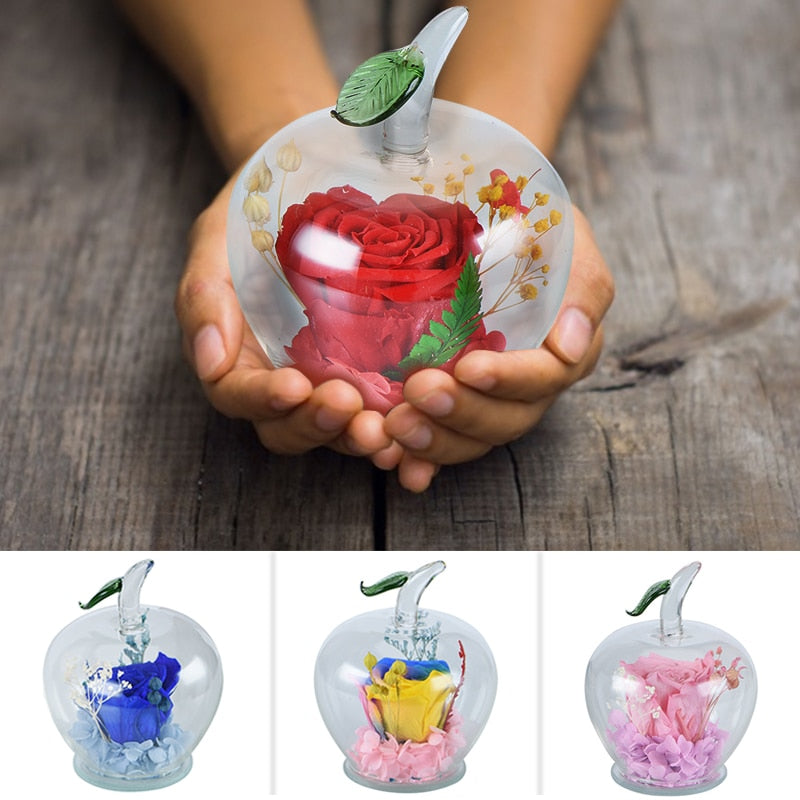 Immortal Rose Flowers In Apple Glass Dome Gift for Girls