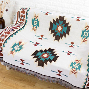 White Geometry Indian Style Throw Blanket Tapestry for Sofa Bed
