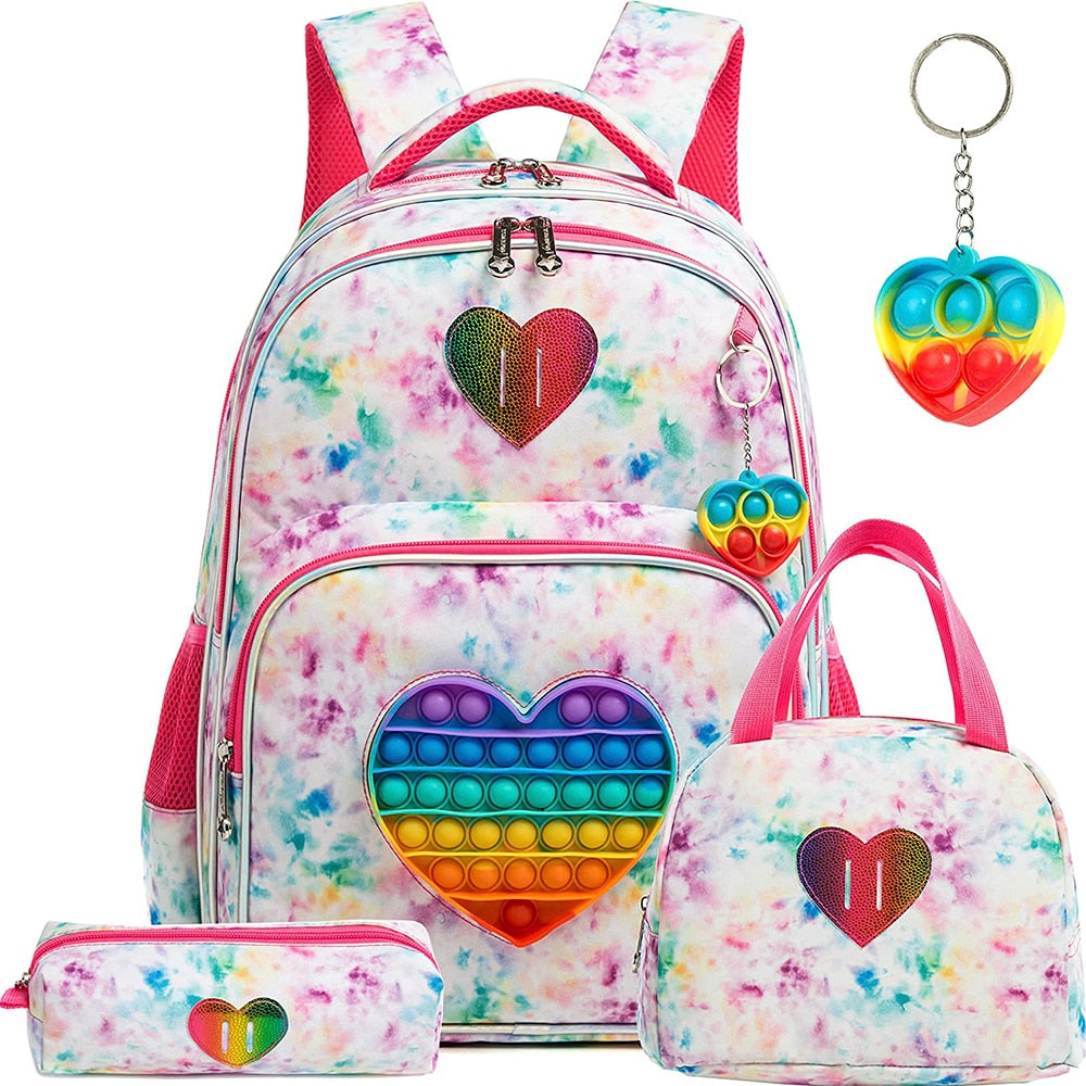 Pop Unicorn Colorful Set 3 In 1 Waterproof 16 Inch Backpack School Bag for Girls Children