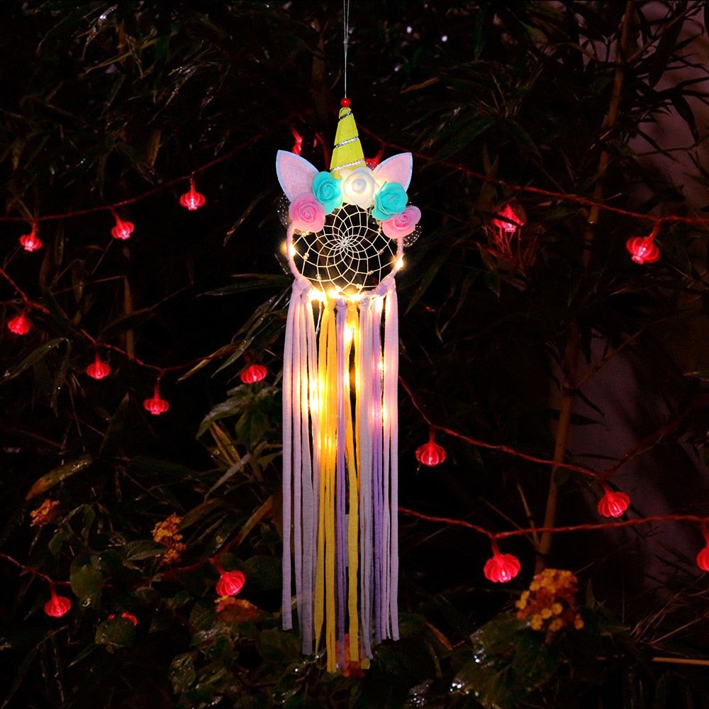 Colorful Flower Unicorn LED Night Light Dreamcatcher & Wind Chimes Decoration